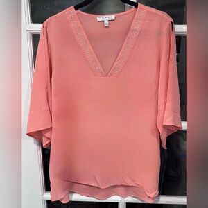 Chaus Coral V-Neck Blouse with Embellished Trim